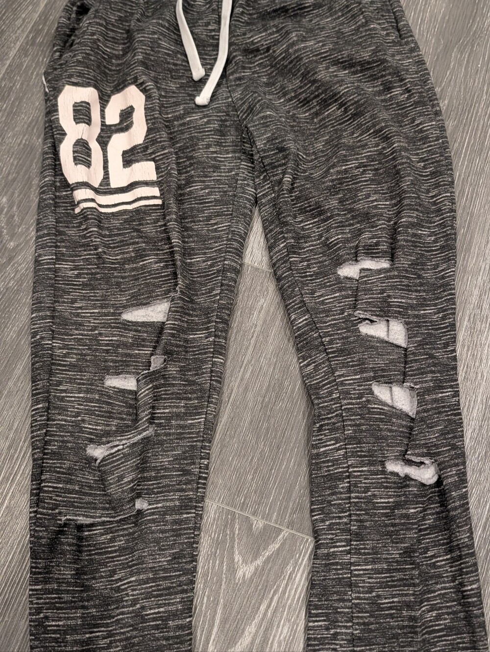 Women's Black Heather Distressed Jogger Pants with White '82' Graphic